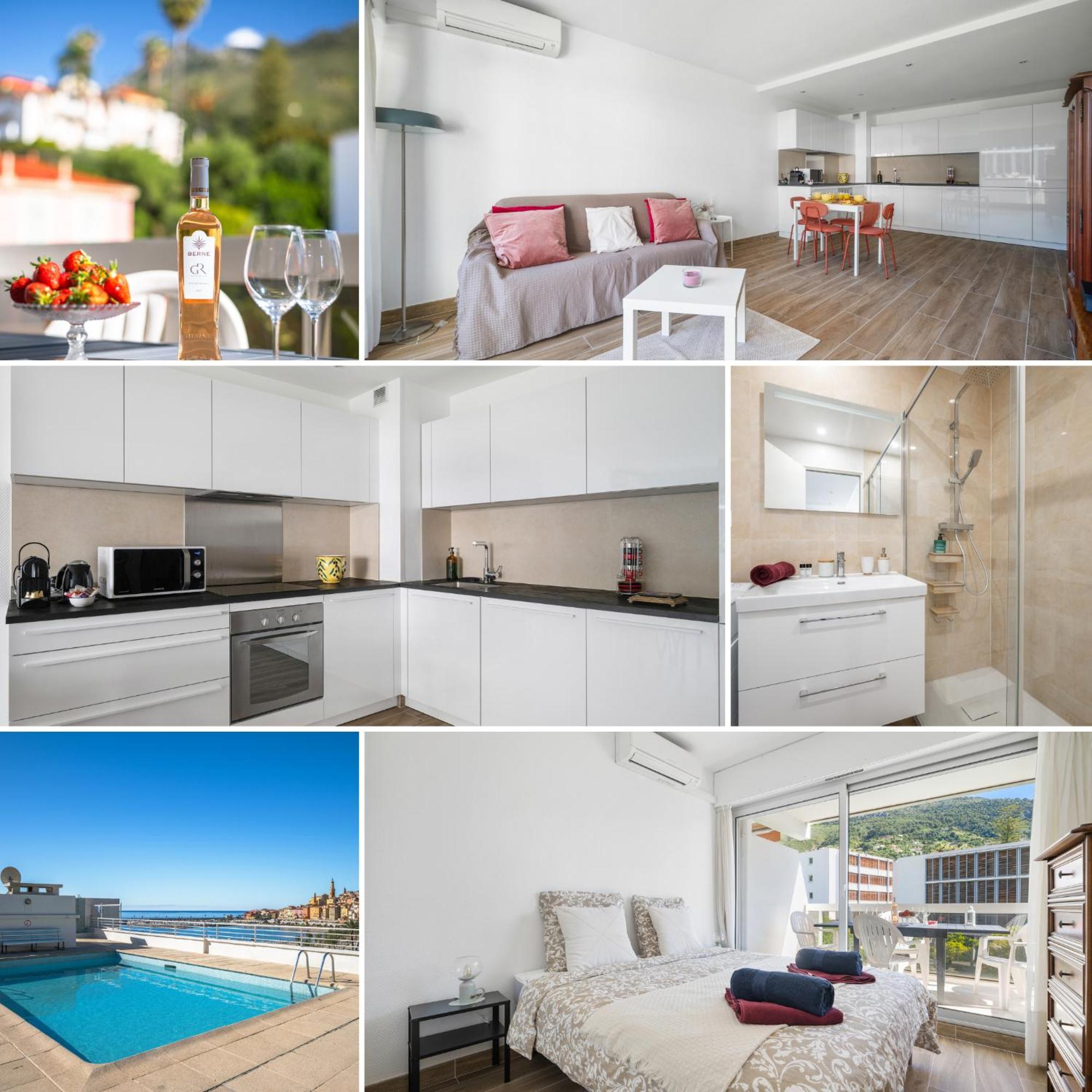 芒通Le Rocamare - Piscine Toit Terrasse - Parking Prive - Terrasse公寓 外观 照片